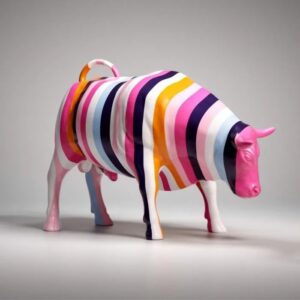 taureau pop art rayé sculpture colorée en résine