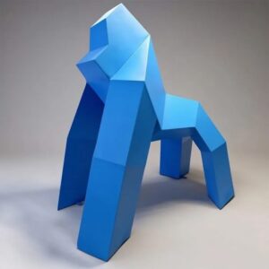 Gorille low poly bleu en sculpture géométrique