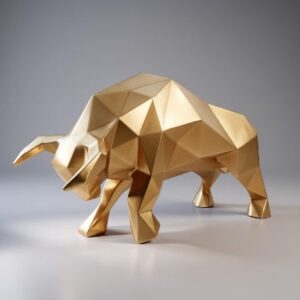 Taureau doré géométrique en sculpture design