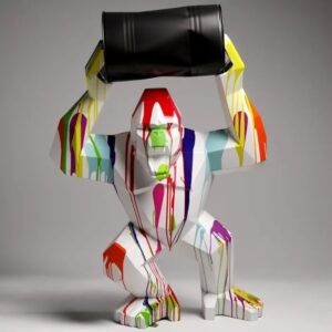 Statue gorille XL en résine de 140 cm, finition blanc coloré, style Pop Art Low Poly