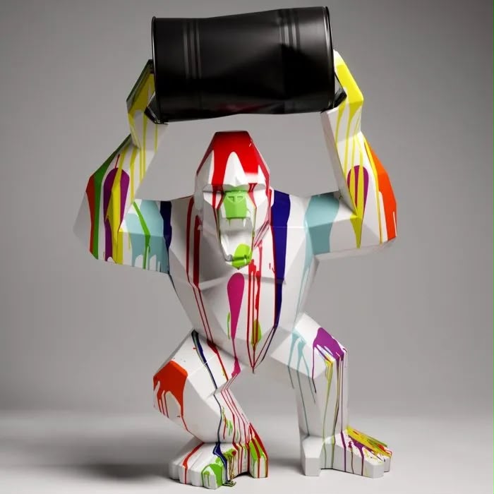 Statue gorille XL en résine de 140 cm, finition blanc coloré, style Pop Art Low Poly