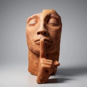 Masque Silence à doigt en résine de 140 cm, finition effet rouille, vue principale