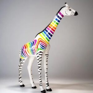 Girafe géante en résine de 320 cm avec motif zèbre coloré, vue principale