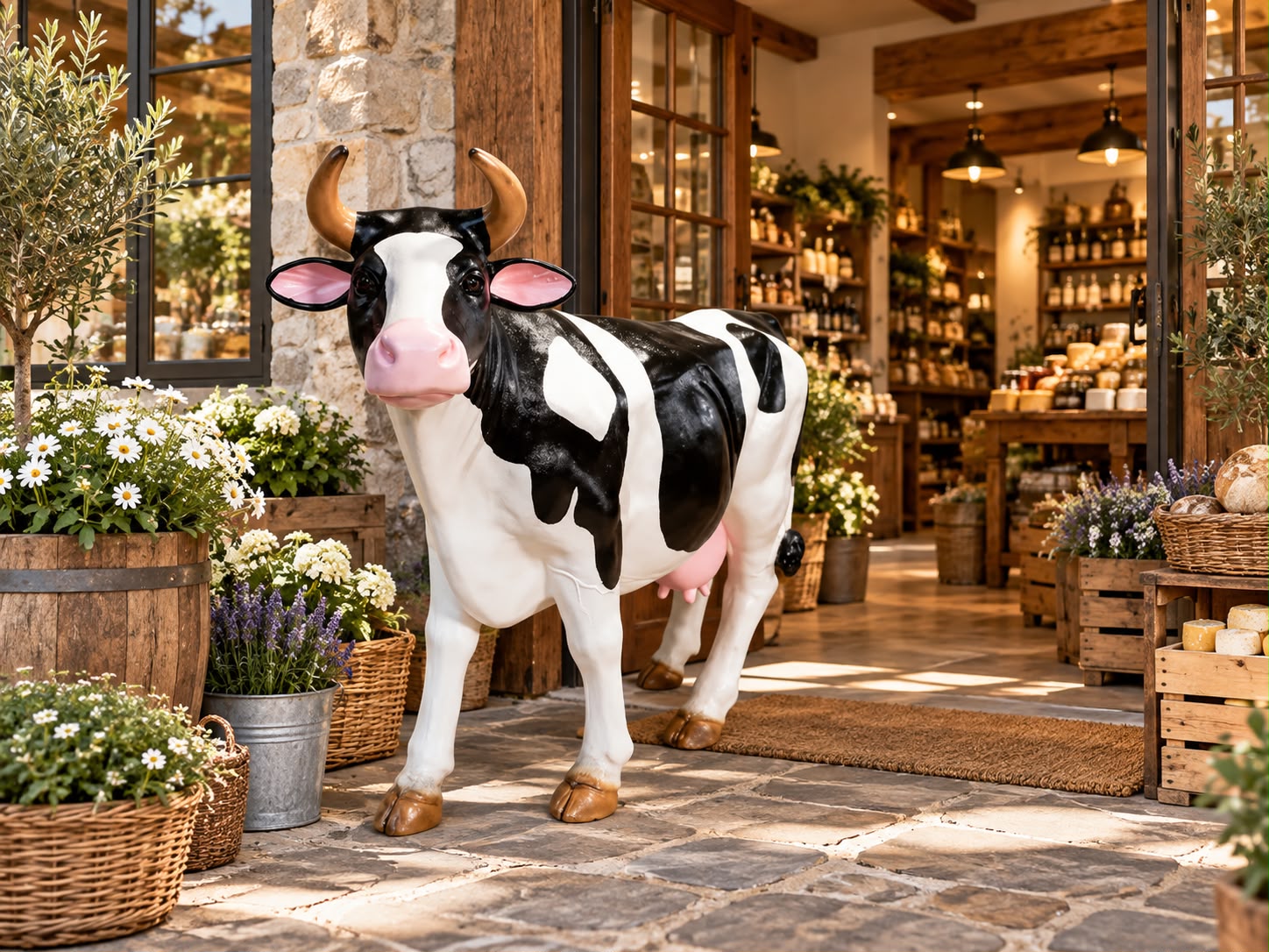 Vache grandeur nature en résine fibre de verre, sculpture publicitaire XXL noir et blanc – Vue complémentaire 7