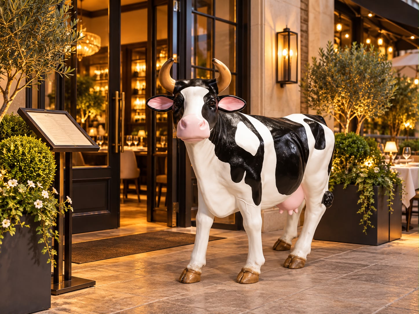 Vache grandeur nature en résine fibre de verre, sculpture publicitaire XXL noir et blanc – Vue complémentaire 6