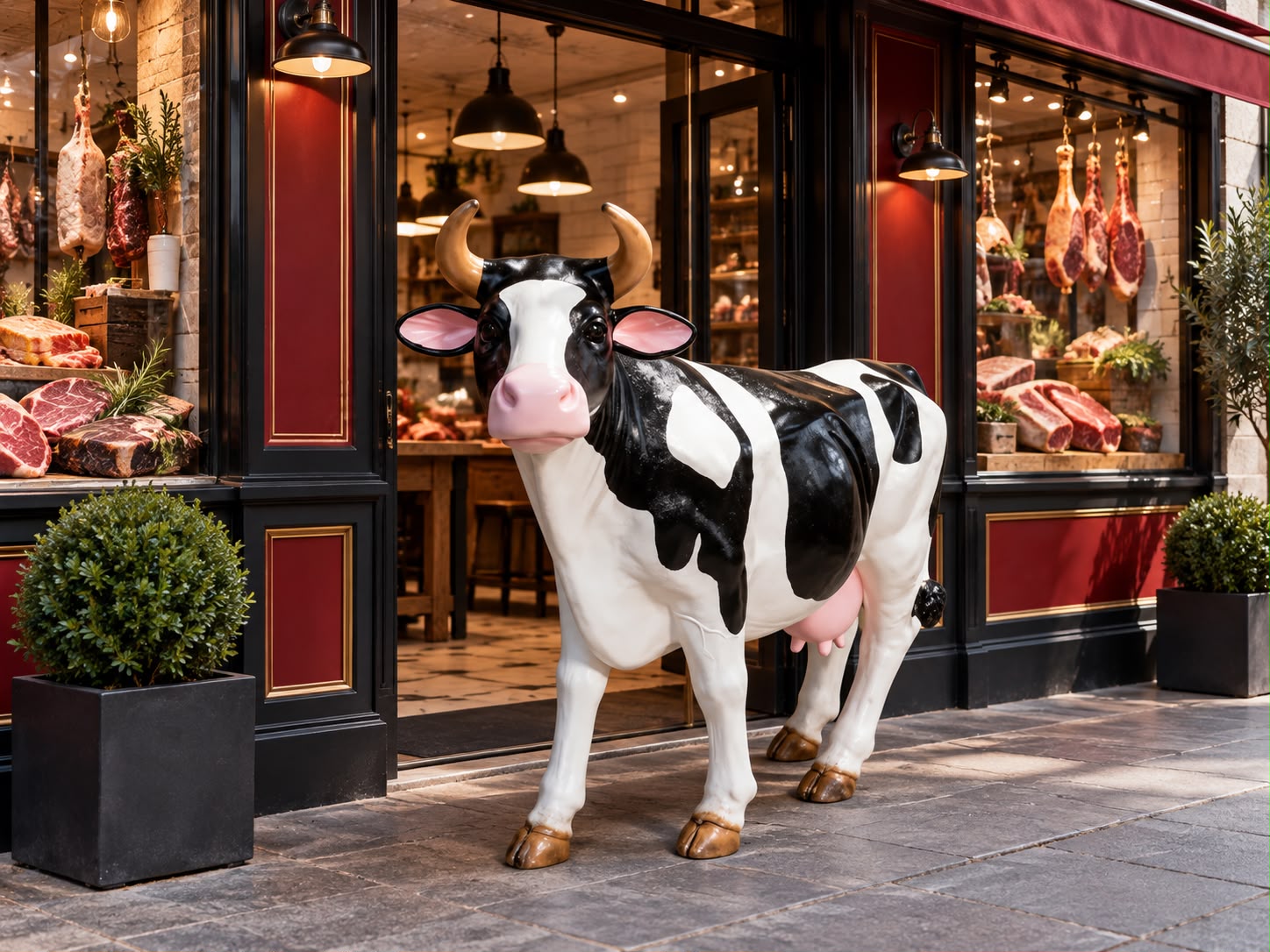 Vache grandeur nature en résine fibre de verre, sculpture publicitaire XXL noir et blanc – Vue complémentaire 5