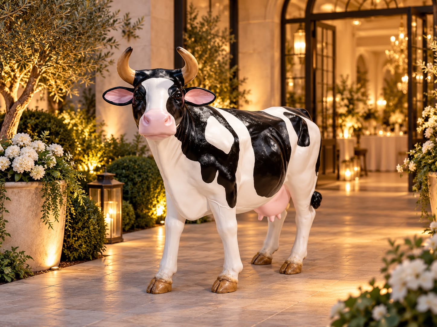 Vache grandeur nature en résine fibre de verre, sculpture publicitaire XXL noir et blanc – Vue complémentaire 2