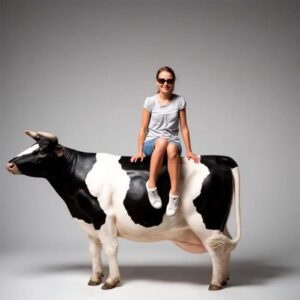 Vache grandeur nature en résine fibre de verre, sculpture publicitaire XXL noir et blanc – Vue principale