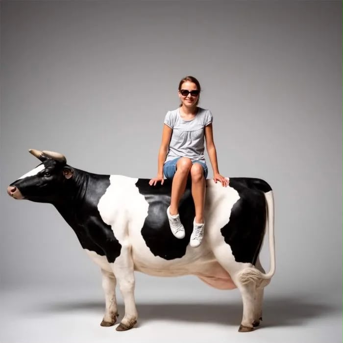 Vache grandeur nature en résine fibre de verre, sculpture publicitaire XXL noir et blanc – Vue principale