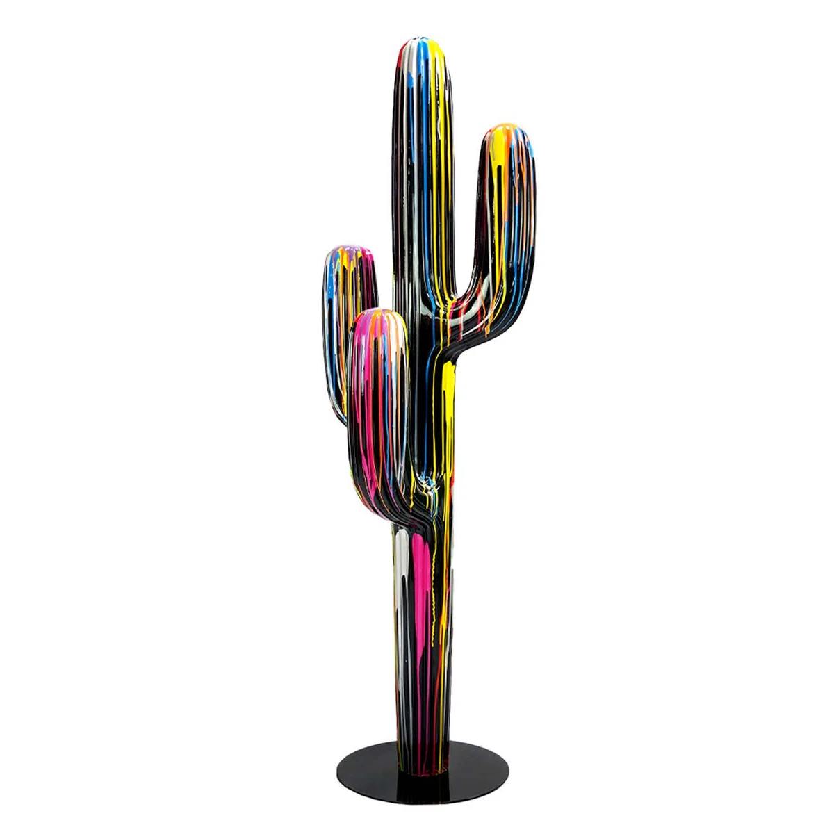 Cactus décoratif noir en résine aux coulures multicolores